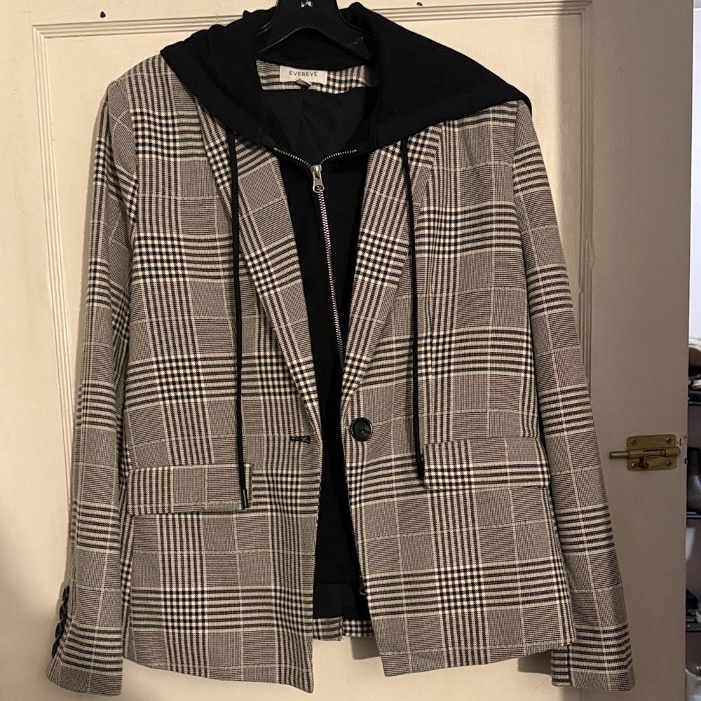 Evereve Black and White Plaid Blazer